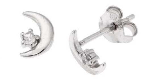 Σκουλαρίκια Senza από ασήμι 925, φεγγαράκι και αστέρι με λευκό ζιργκόν SSR4218SR