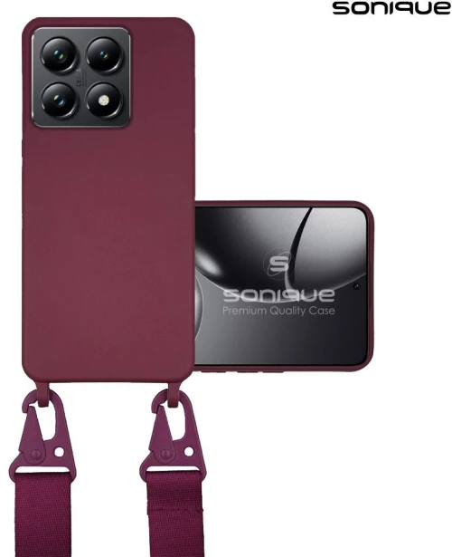 Θήκη Σιλικόνης με Strap CarryHang Sonique Xiaomi Xiaomi 14T Pro Μπορντώ