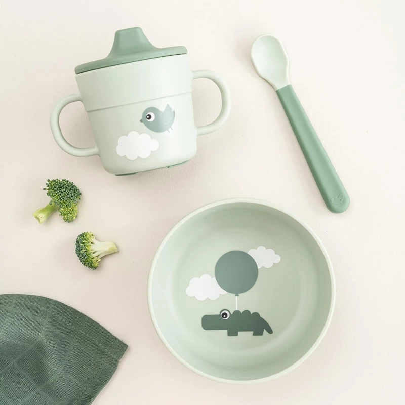 Done By Deer Παιδικό Σετ Φαγητού 3 τμχ Happy Clouds Green BR78205