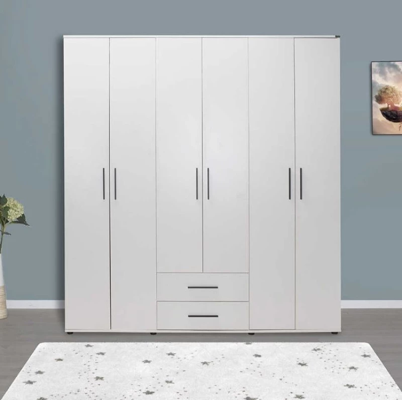 Ντουλάπα white Εξάφυλλη λευκό 206x213x52cm