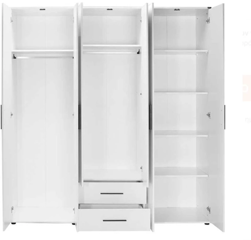 Ντουλάπα white Εξάφυλλη λευκό 206x213x52cm