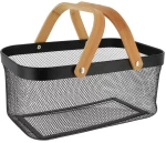 Kαλάθι μεταλλικό  Μαύρο  με bamboo χέρι 39x25x19,5