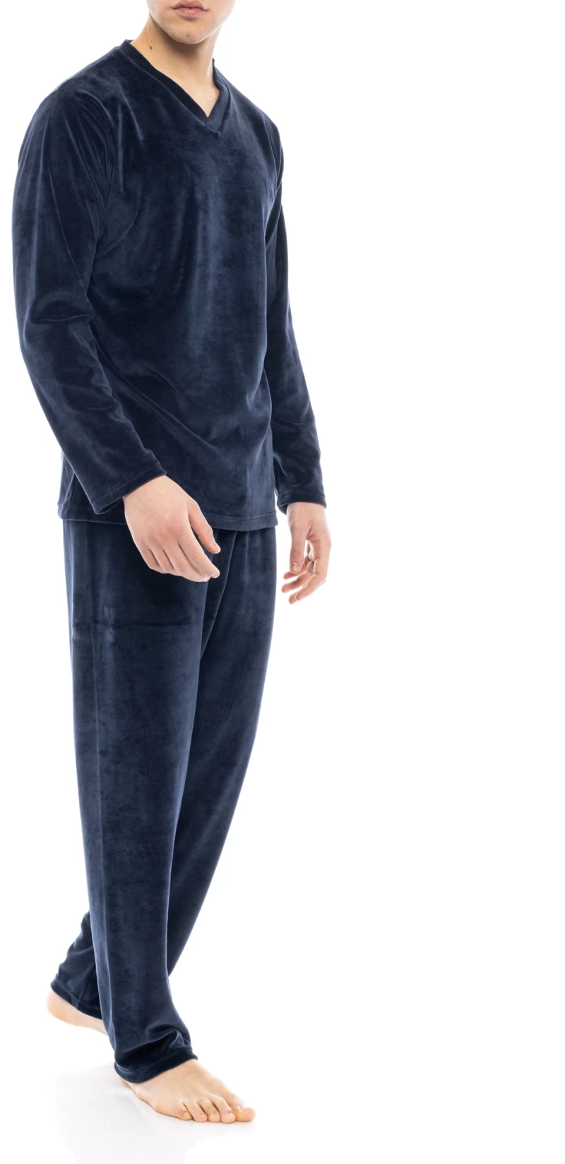 Ανδρική πυτζάμα ULISSE  - Yacht Blue Βελόυδο - V-Neck - Regular Fit - Cotton