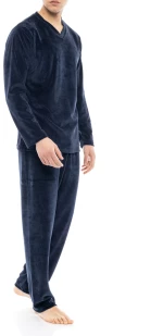 Ανδρική πυτζάμα ULISSE  - Yacht Blue Βελόυδο - V-Neck - Regular Fit - Cotton
