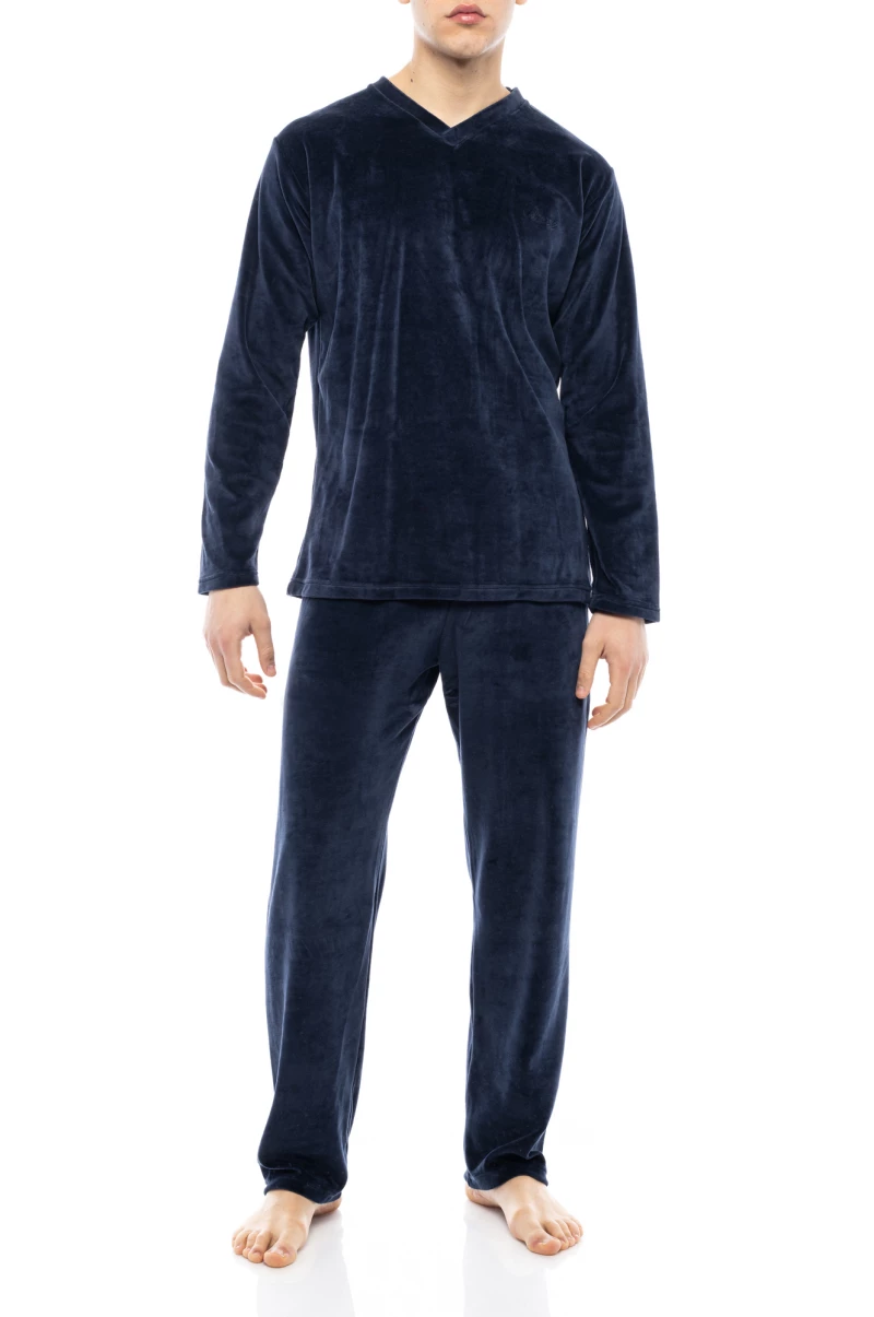 Ανδρική πυτζάμα ULISSE  - Yacht Blue Βελόυδο - V-Neck - Regular Fit - Cotton
