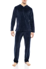 Ανδρική πυτζάμα ULISSE  - Yacht Blue Βελόυδο - V-Neck - Regular Fit - Cotton