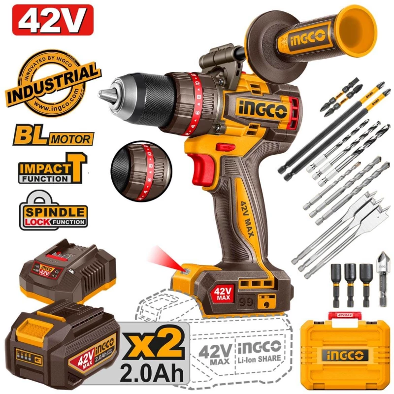 INGCO Δραπανοκατσάβιδο Κρουστικό Compact Μπαταρίας 42V Li-Ion 99Nm (CIDLI429982E)