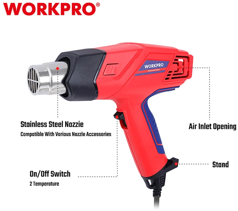 Πιστόλι Θερμού Αέρα 2000W (Profi) 2 Ρυθμίσεις Θερμοκρασίας WORKPRO WP474000CE