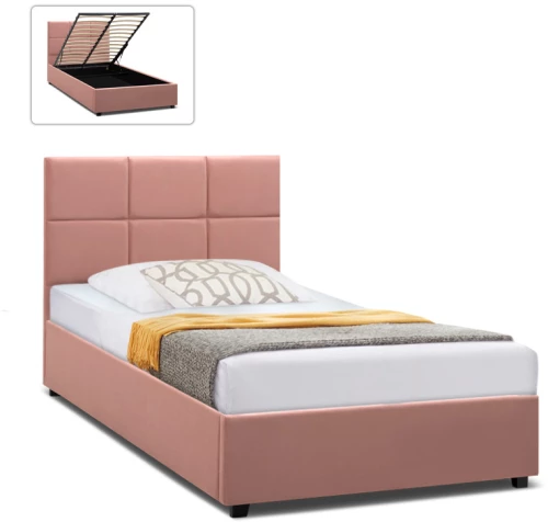 Κρεβάτι Kingston  βελούδινο με αποθηκευτικό χώρο χρώμα melon pink 120x200εκ.