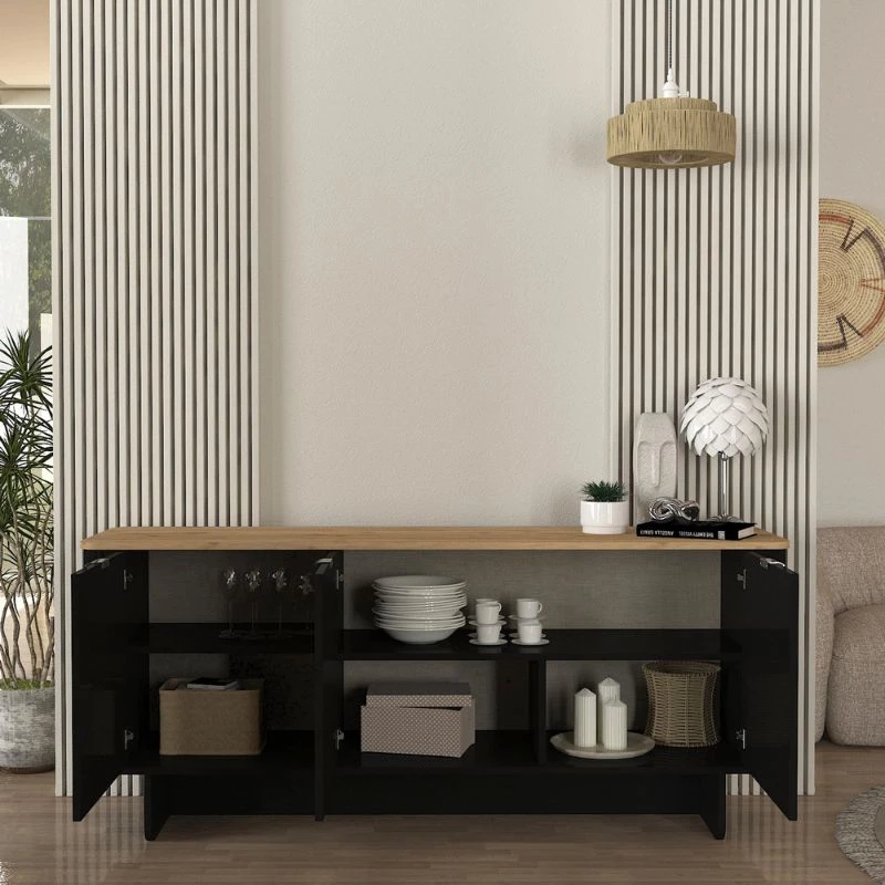 Μπουφές Bohema  χρώμα μαύρο - sepet oak 180x47x76,6εκ.