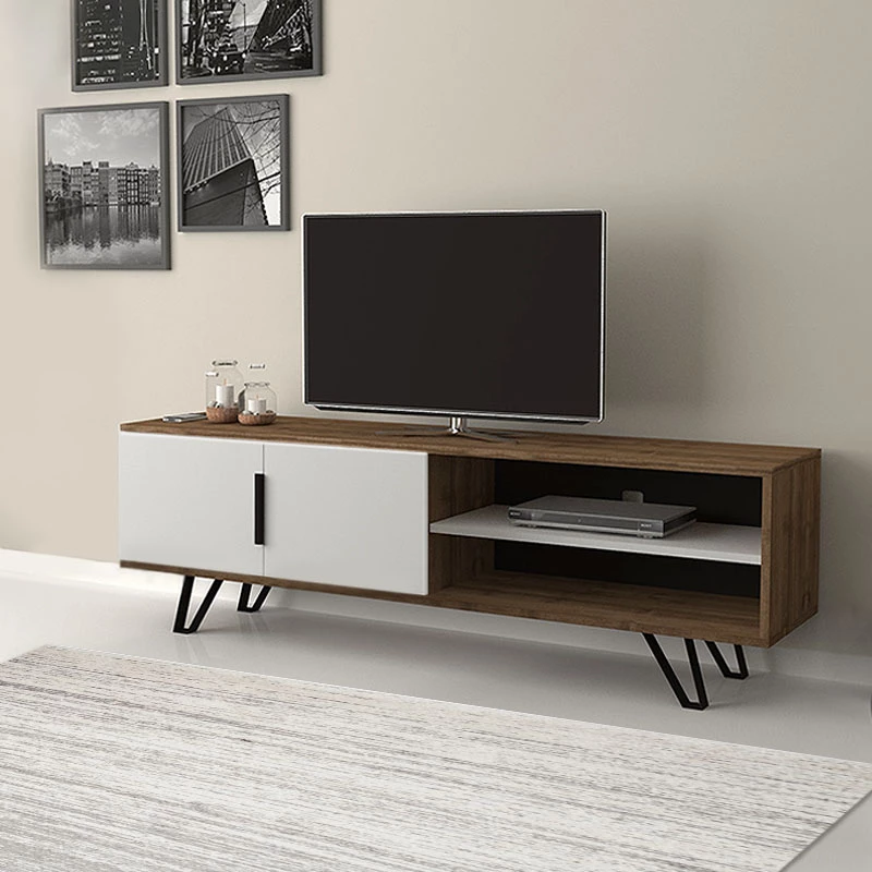 Έπιπλο τηλεόρασης Foot  χρώμα καρυδί - λευκό 160x35x49εκ.