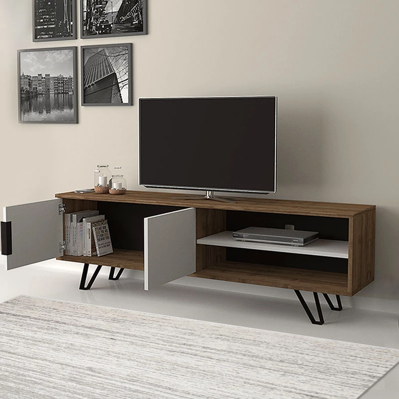 Έπιπλο τηλεόρασης Foot  χρώμα καρυδί - λευκό 160x35x49εκ.