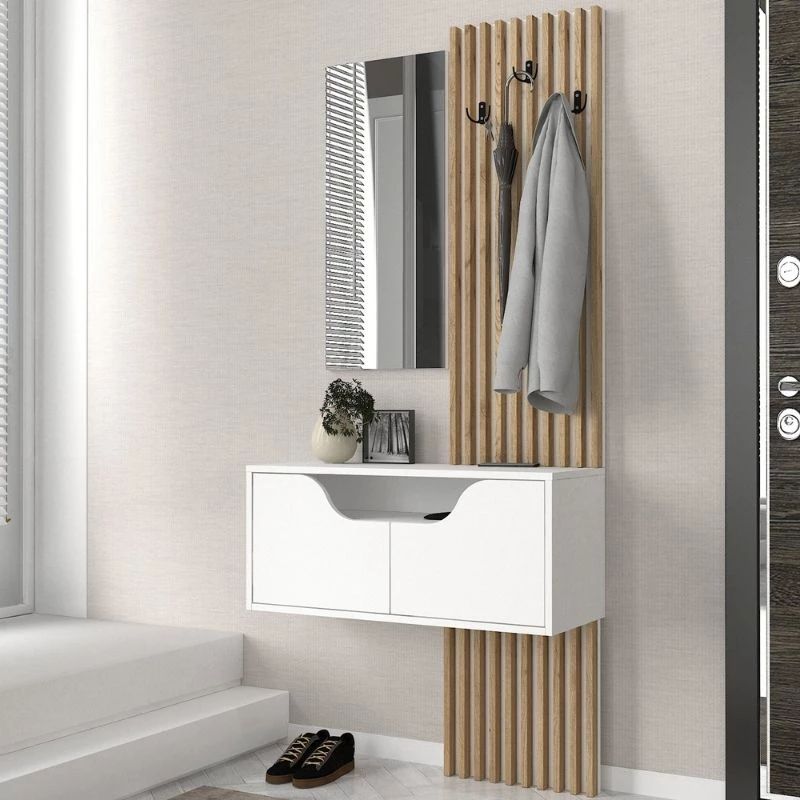 Έπιπλο εισόδου Naro  χρώμα λευκό - sepet oak 90x35x204,2εκ.