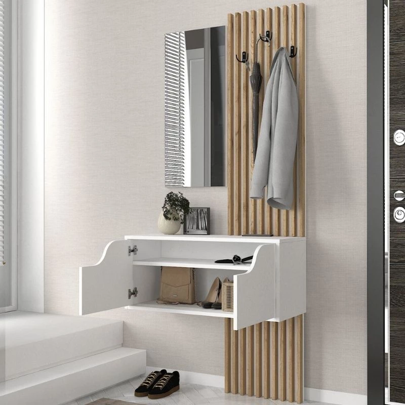Έπιπλο εισόδου Naro  χρώμα λευκό - sepet oak 90x35x204,2εκ.