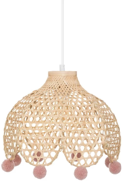 Atmosphera Παιδικό Φωτιστικό Οροφής Μπεζ από Bamboo με Ροζ Πομ-Πομ και Καλώδιο 80εκ. 188217