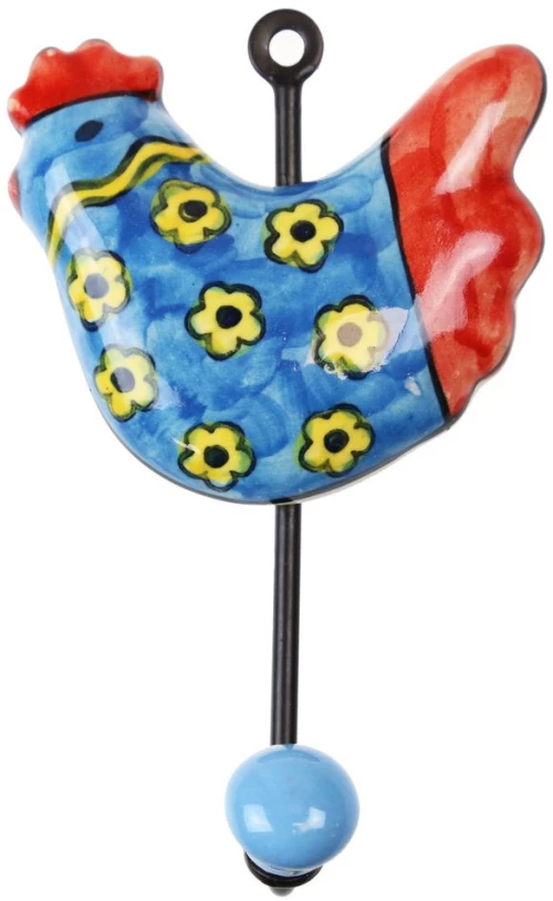 Γάντζος κεραμικός Κόκορας 10x15εκ.- Μπλε λουλούδια