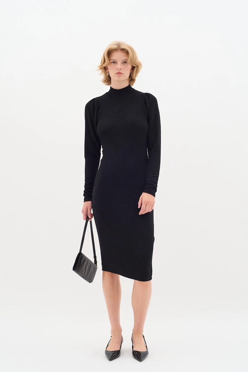 Μαύρο μακρυμάνικο μίντι φόρεμα Giana InWear - Μαύρο