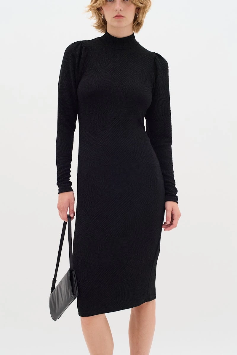 Μαύρο μακρυμάνικο μίντι φόρεμα Giana InWear - Μαύρο