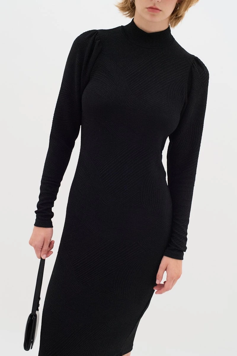 Μαύρο μακρυμάνικο μίντι φόρεμα Giana InWear - Μαύρο