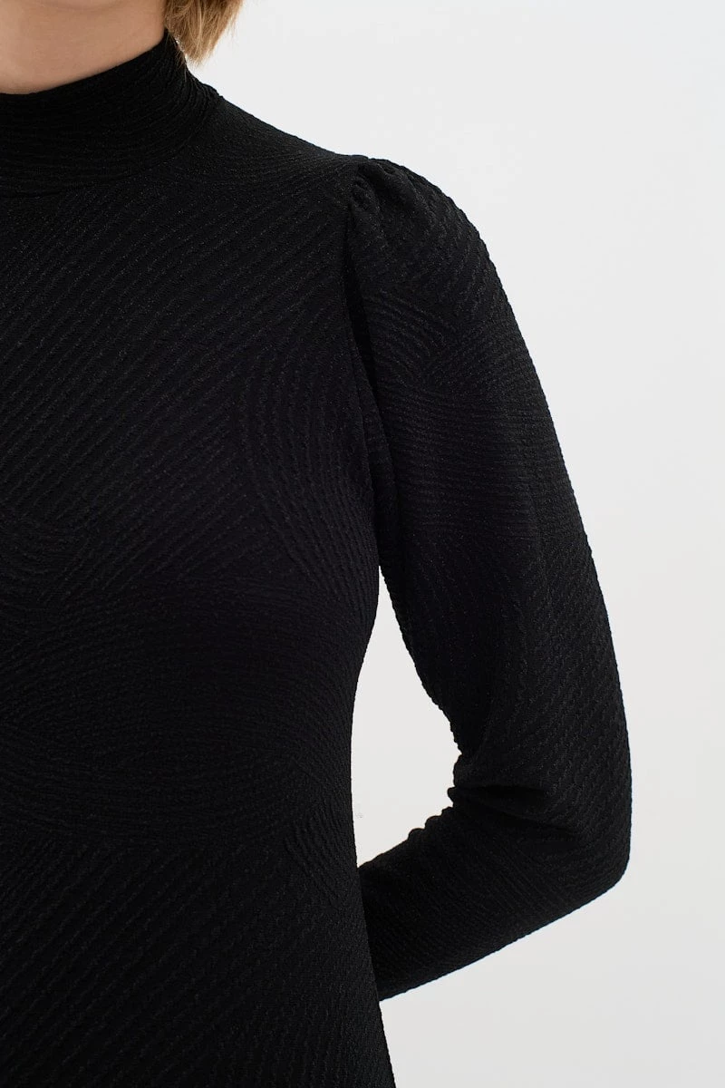 Μαύρο μακρυμάνικο μίντι φόρεμα Giana InWear - Μαύρο