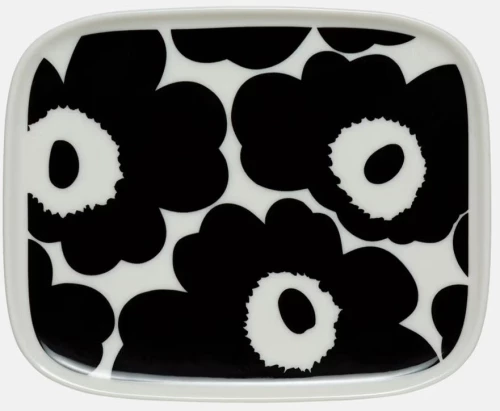 Πιάτο Γλυκού Ορθογώνιο Oiva Unikko 071067 12x15cm White-Black Marimekko Κεραμικό