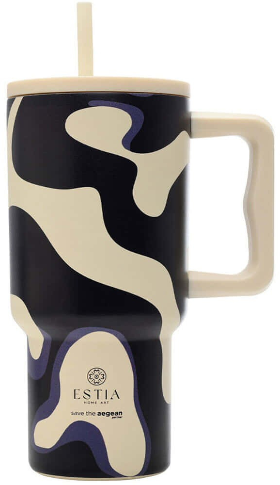 Κούπα - Θερμός Με Καλαμάκι XL Bold Drift Save The Aegean 900ml Beige-Black Estia