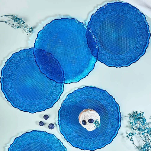 Πιάτο Γλυκού Goblen (Σετ 6Τμχ) 337GLZ1229 21cm Blue Hermia Γυαλί