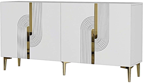 Μπουφές Meyra 555CHM1347 150x32x75cm White-Gold Μοριοσανίδα, Μελαμίνη