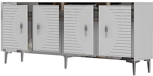 Μπουφές Tuna 555CHM1331 180x32x75cm White-Silver Μοριοσανίδα, Μελαμίνη