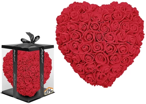 Καρδιά από Τεχνητά Κόκκινα Τριαντάφυλλα 15 cm με Διακοσμητικό Κουτί