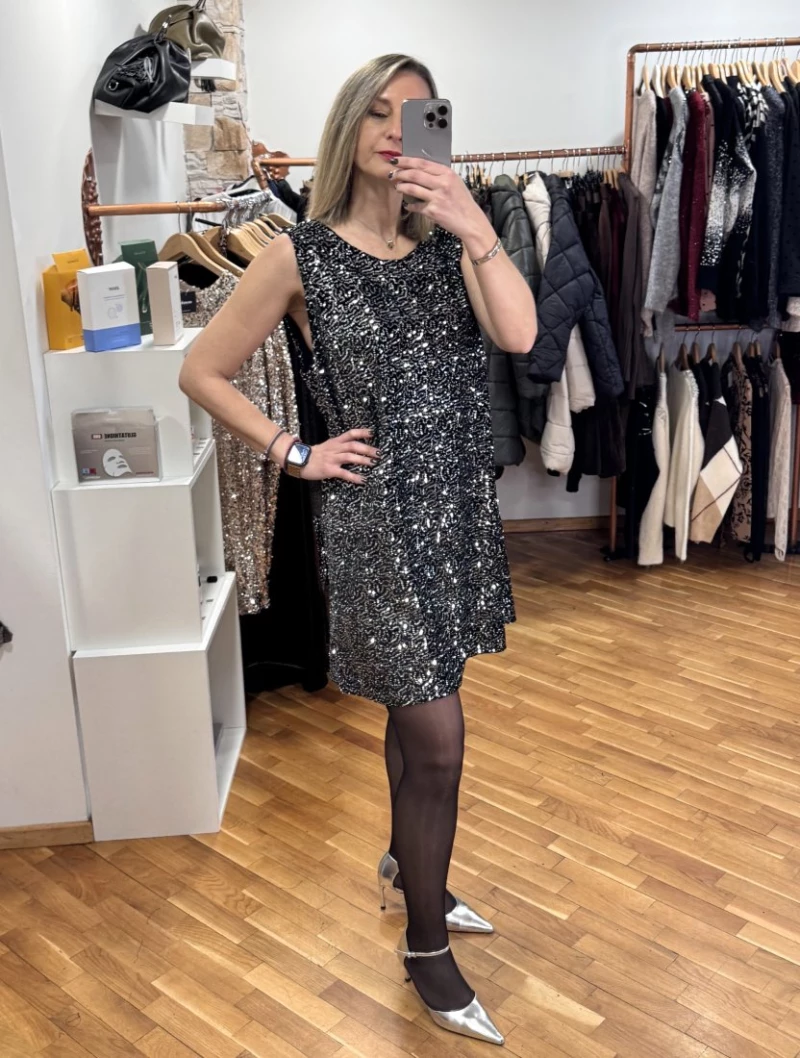 ΦΟΡΕΜΑ PLUS SIZE ΑΜΑΝΙΚΟ ΜΕ ΑΣΗΜΙ ΠΑΓΙΕΤΑ ΜΑΥΡΟ F1107925 MONDE