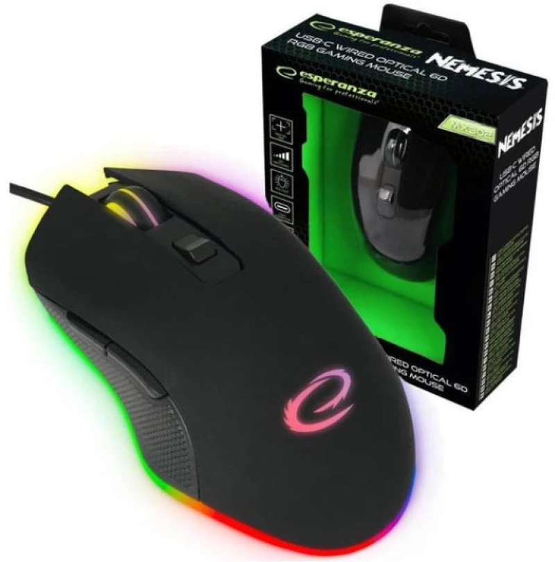 Nemesis RGB Ποντίκι Gaming ενσύρματο USB-C μαύρο 6 Keys 2400dpi EGM302