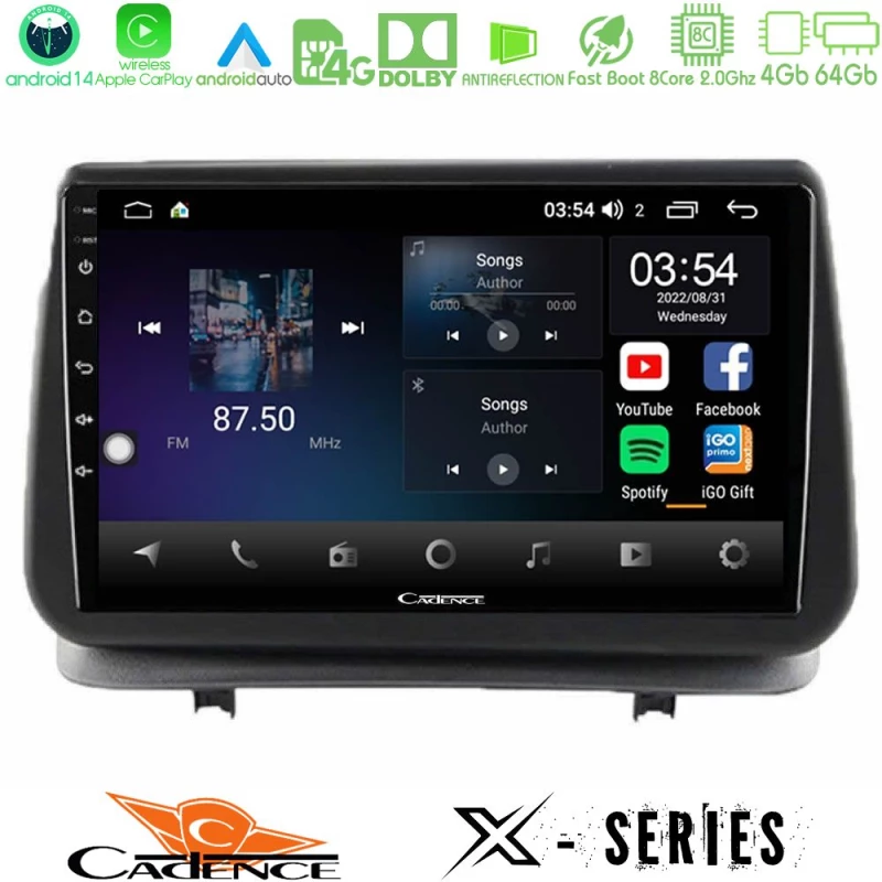 Cadence x Series Renault Clio 2005-2012 8core Android 14 4+64gb Navigation Multimedia Tablet 9" u-x-Rn1157