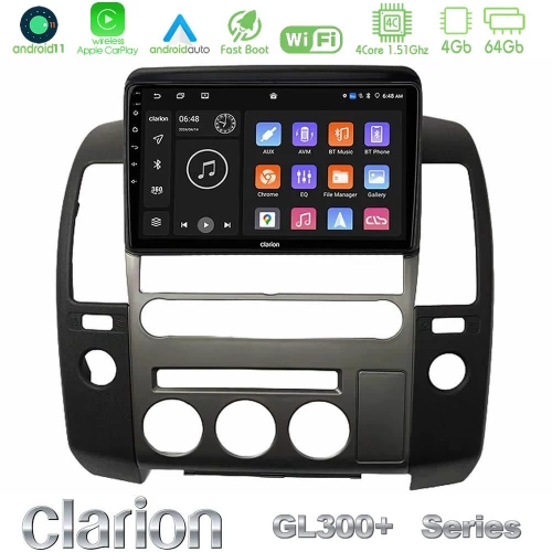 Clarion Gl300+ Series 4core Android11 4+64gb   Nissan Navara d40 2006-2012 (με Εργ.οθόνη) Navigation Multimedia Tablet 9" u-Gl34-Ns1340