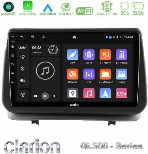 Clarion Gl300 Series 4core Android11 2+32gb Renault Clio 2005-2012 Navigation Multimedia Tablet 9" με Carplay & Android Auto u-gl3-Rn1157