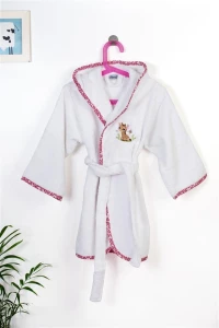 Μπουρνούζι Με Κέντημα kids Giraffe 172 Size: 04 White-Pink 100% Cotton - -