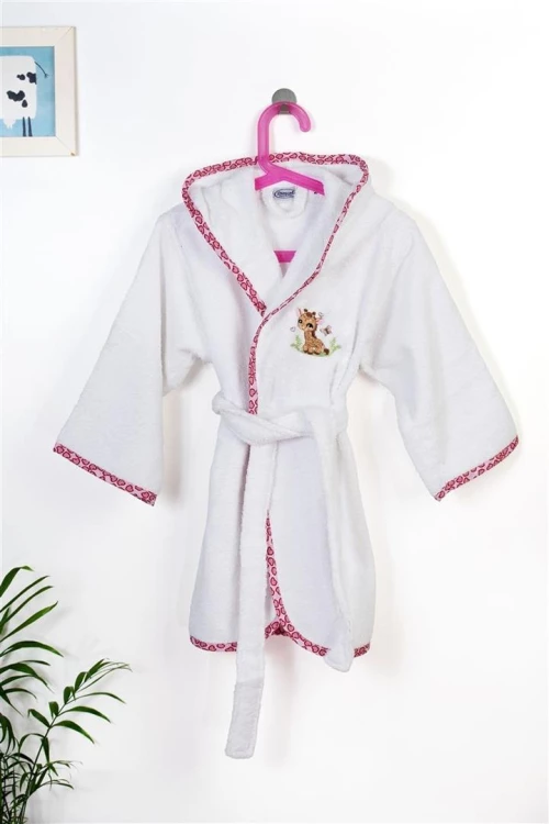 Μπουρνούζι Με Κέντημα kids Giraffe 172 Size: 02 White-Pink 100% Cotton - -