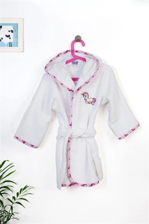Μπουρνούζι Με Κέντημα kids Unicorn 188 Size: 04 White-Pink 100% Cotton - -