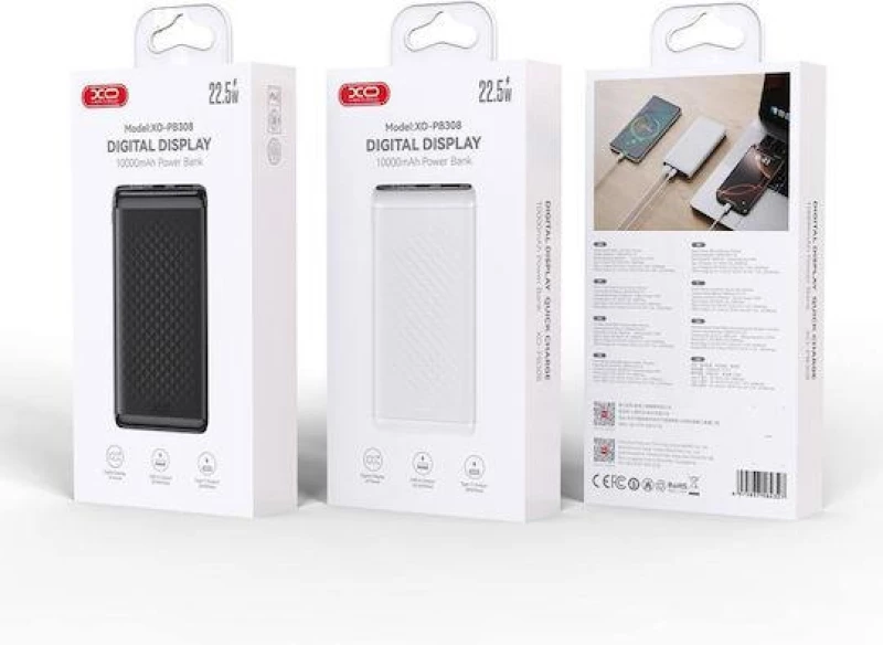 XO PB308, POWERBANK, 10000MAh, 2 ΘΥΡΕΣ, ΜΑΥΡΟ