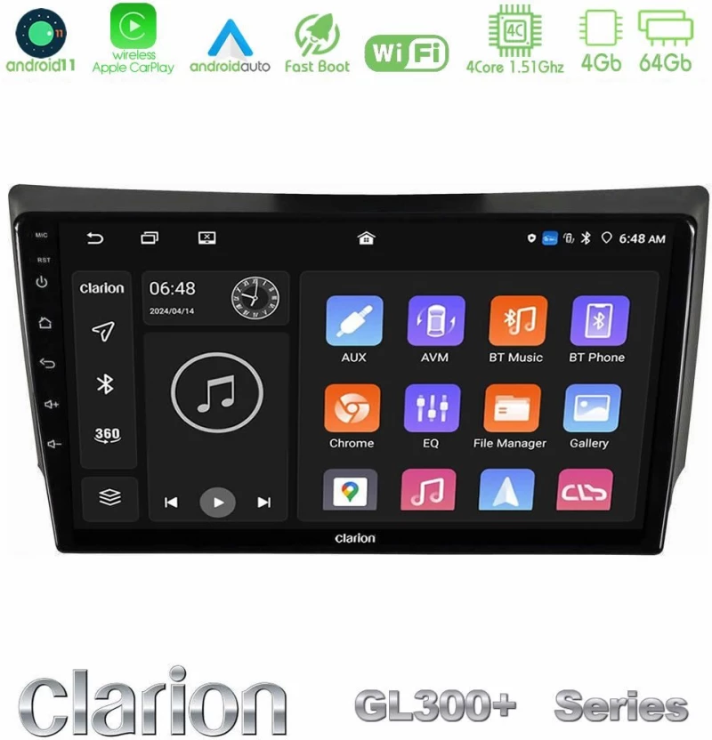 Clarion Gl300+ Series 4core Android11 4+64gb Ssangyong Rexton 2002-2006 Navigation Multimedia Tablet 9" u-Gl34-Sy1891