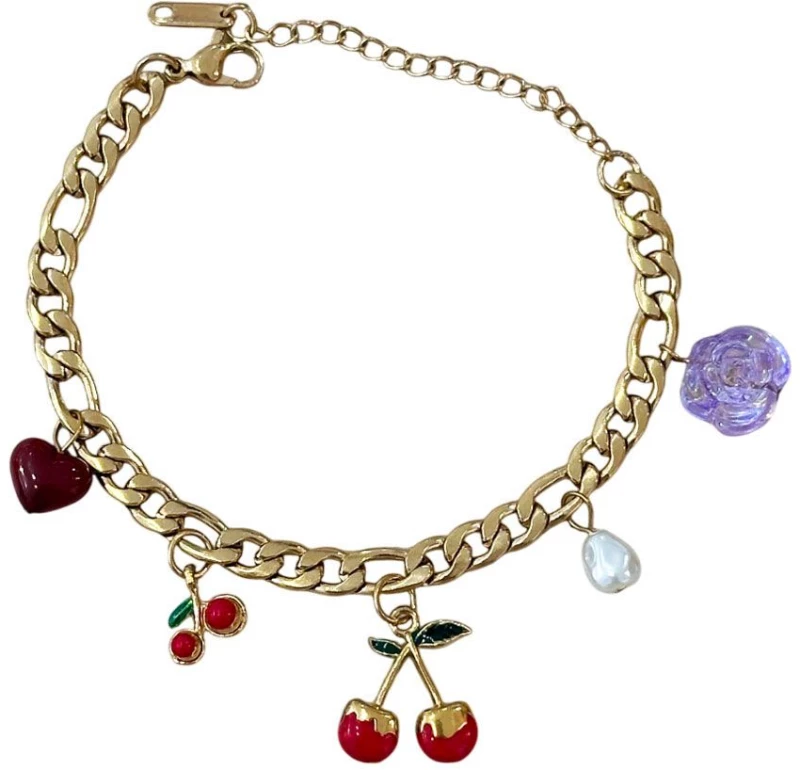 Ατσάλινο Βραχιόλι με Κερασάκια & Πολύχρωμα Charms
