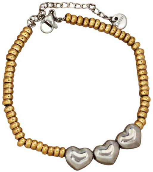 Ατσάλινο Βράχιολι Με Καρδιές Χρυσό Ασημί