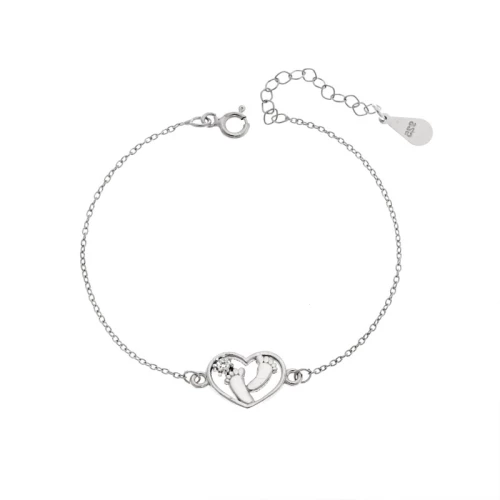 Βραχιόλι Γυναικείο Senza από ασήμι 925, καρδιά με πατουσάκια και ζιργκόν