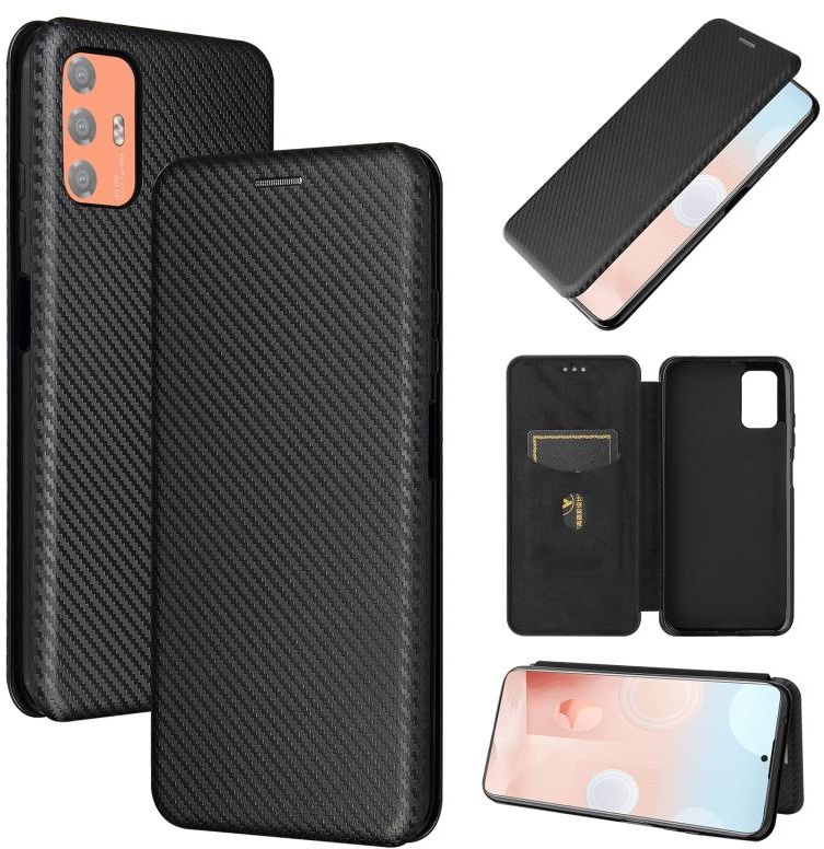 Για HTC Desire 21 Pro Carbon Fiber υφή οριζόντια Flip TPU + PC + PU δέρμα θήκη με υποδοχή κάρτας (Μαύρο)