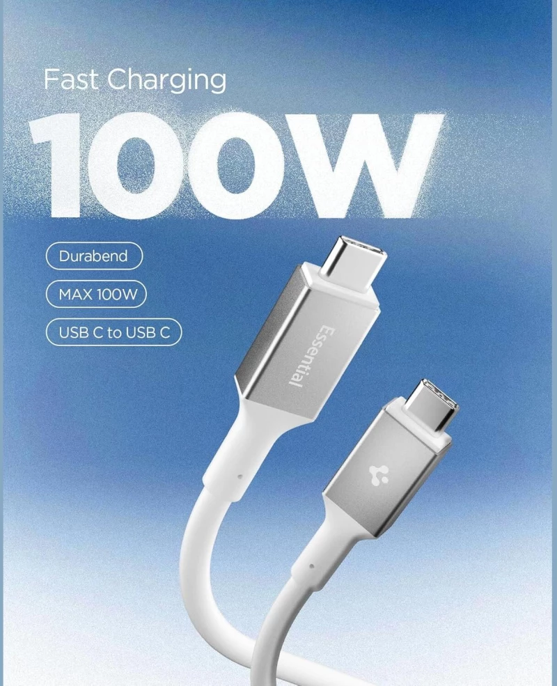 Καλώδιο Type-C Spigen Essential EB10020CC Φόρτισης 100W & Μεταφοράς Δεδομένων 5Gbps σε Type-C 200cm - White (ACA08775)