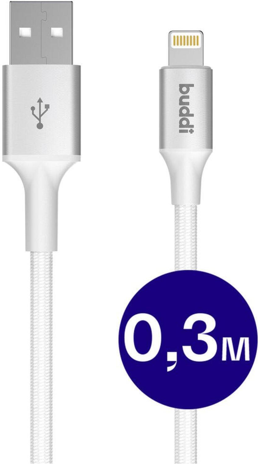 Καλώδιο Buddi Flex Φόρτισης & Μεταφοράς Δεδομένων USB-A σε Lightning 30cm 12W 5 Έτη Εγγύηση - White (8719246497445)