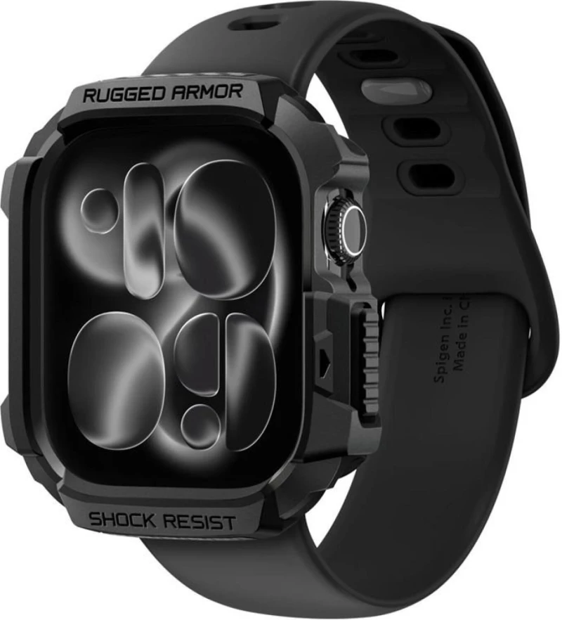 Θήκη Apple Watch 11 / 10 46mm Spigen Rugged Armor 2 Ανθεκτική Σιλικόνης - Matte Black (ACS10499)