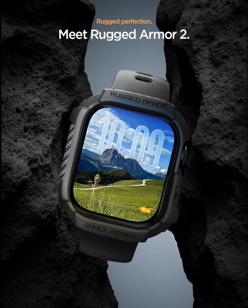 Θήκη Apple Watch 11 / 10 46mm Spigen Rugged Armor 2 Ανθεκτική Σιλικόνης - Matte Black (ACS10499)