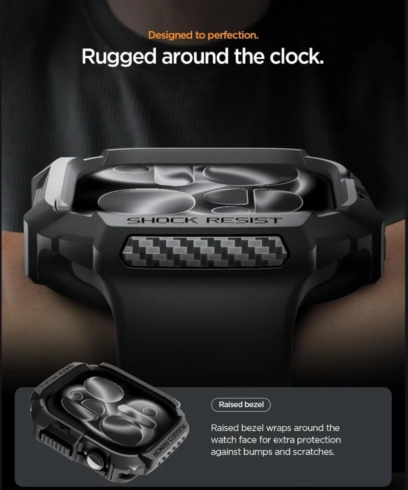 Θήκη Apple Watch 11 / 10 46mm Spigen Rugged Armor 2 Ανθεκτική Σιλικόνης - Matte Black (ACS10499)