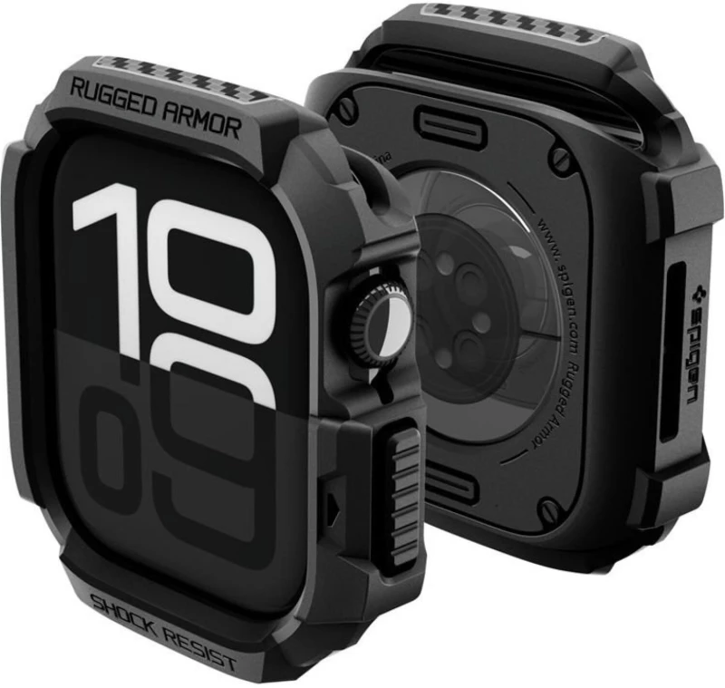 Θήκη Apple Watch 11 / 10 46mm Spigen Rugged Armor 2 Ανθεκτική Σιλικόνης - Matte Black (ACS10499)